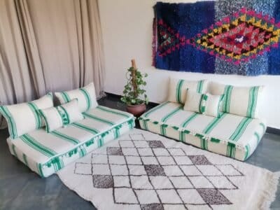 Moroccan Floor Couch Cover Set Cream - Green Stripes - Image 2