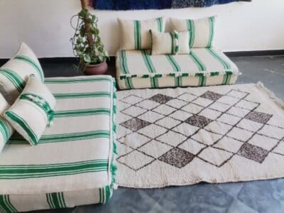 Moroccan Floor Couch Cover Set Cream - Green Stripes - Image 4