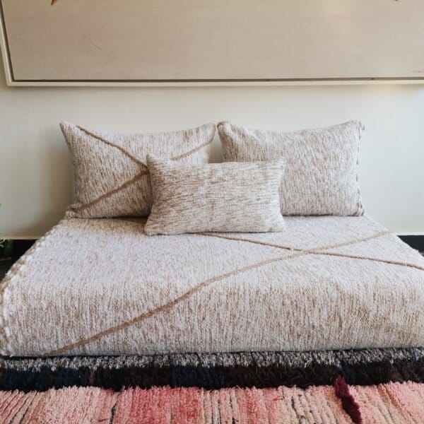 Main image of Moroccan floor sofa in cream with beige details – artisan handmade cover set with soft cushions for elegant interiors