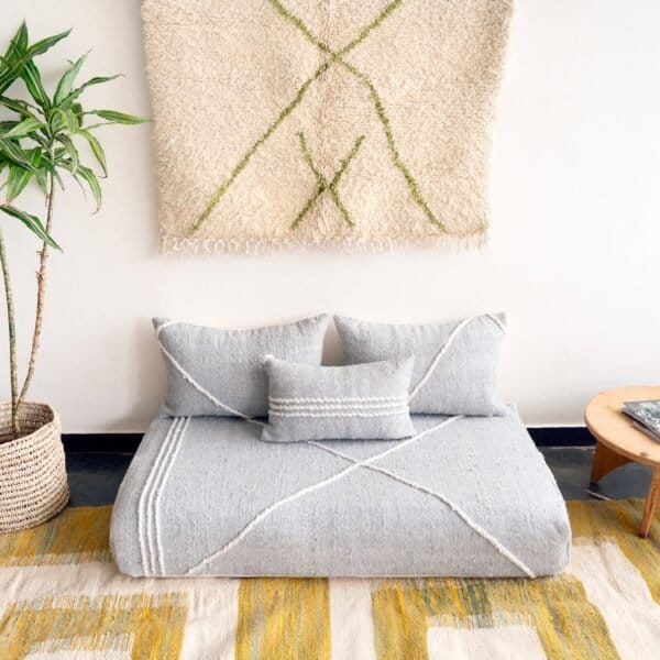 Main image of light gray Moroccan floor sofa – handmade low seating with cushion covers for modern and minimalist decor