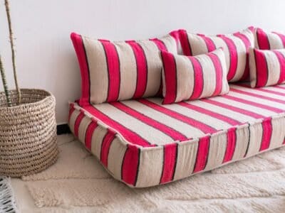 Moroccan Floor Couch Cover Set Cream - Fuchsia Stripes - Image 7