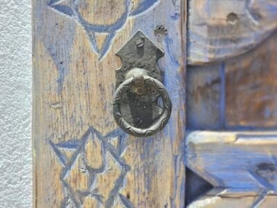 Iron Handle - Moroccan Ring Knocker on Blue Wood