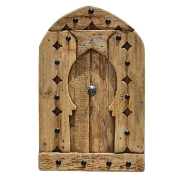 Handmade vintage Moroccan wall panel with arch shape and decorative studs