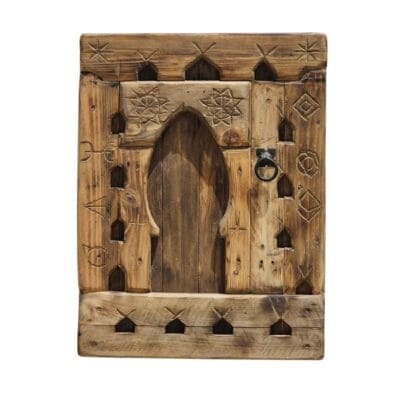 Handmade Vintage Amazigh Wooden Wall Panel with Berber Carvings on Natural Cedar Wood
