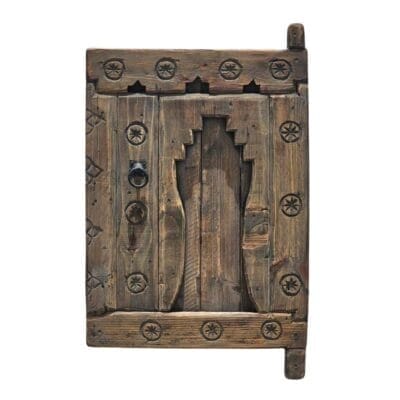 Handcrafted Amazigh wooden panel with authentic Berber carvings and vintage cedar wood finish