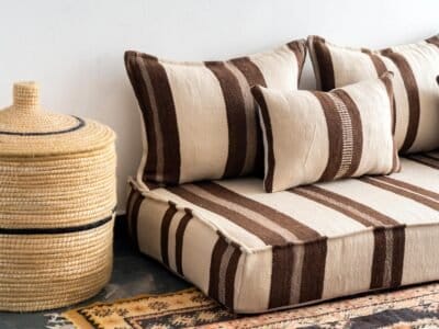 Moroccan Floor Couch Covers – Unstuffed Ivory & Brown Set - Image 8