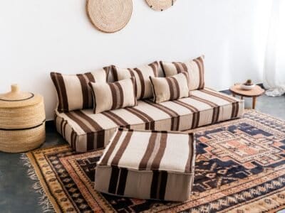 Unfilled floor cushion covers with hidden zippers, laid flat